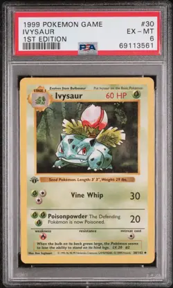Ivysaur #30 1999 Pokemon Base Set 1st Edition Shadowless PSA 6 - Image 1