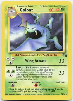 Pokemon TCG Golbat Fossil Uncommon 34/62 Unlimited - Image 1