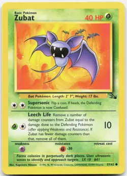 Pokemon TCG Zubat Fossil Common 57/62 Unlimited - Image 1
