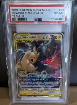 Pokemon Pikachu & Zekrom GX 33/181 Sm-Team Up Holo Ultra Rare PSA 8 English - Image 1