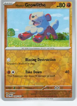 Hisuian Growlithe - 099/167 Common Reverse Holo Twilight Masquerade NM Pokemon - Image 1
