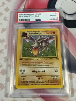 Pokemon TCG Aerodactyl Holo Card 1/62 Fossil Set PSA 8 - Image 1