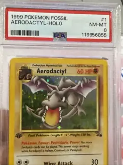 Pokemon TCG Aerodactyl Holo Card 1/62 Fossil Set PSA 8 - Image 2