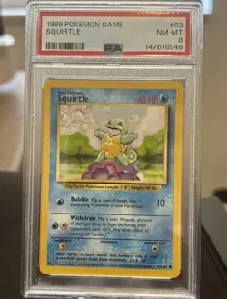 Wizards of the Coast 1999 Pokemon Squirtle 63/102 Base Set English PSA 8 - Image 1