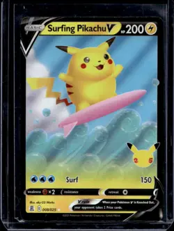 2021 Pokemon SWSH Celebrations Surfing Pikachu V #008/025 - Image 1