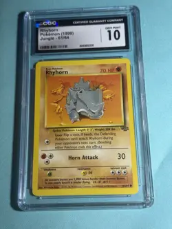 CGC 10 Gem Mint Rhyhorn Pokemon Jungle 61/64 Unlimited 1999 English - Image 1