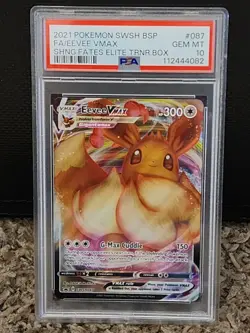2021 POKEMON SWSH SHINING FATES ETB PROMO #087 FULL ART/EEVEE VMAX PSA 10 - Image 1