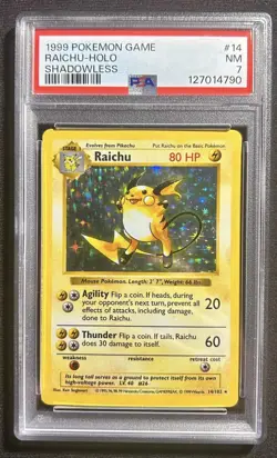 Pokemon Raichu 014/102 Base Set Shadowless Holo Rare PSA 7 1999 - Image 1