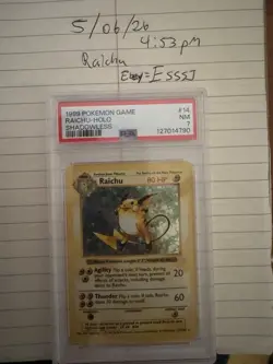 Pokemon Raichu 014/102 Base Set Shadowless Holo Rare PSA 7 1999 - Image 3