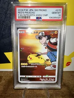 PSA 10 Red’s Pikachu 2018 PM JPN SM Promo Pokemon Center 20th Anniversary - Image 1