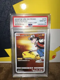 PSA 10 Red’s Pikachu 2018 PM JPN SM Promo Pokemon Center 20th Anniversary - Image 5