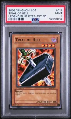 2002 Yu-Gi-Oh! Legend of Blue Eyes White Dragon 1st Trial of Hell LOB-012 PSA 9 - Image 1