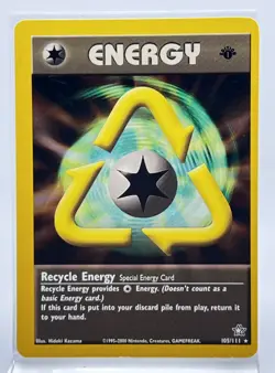 Recycle Energy 1st Edition 105/111 Pokemon Card 2000 Neo Genesis Miscut LP - Image 1