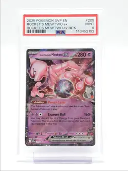 TEAM ROCKET'S MEWTWO EX 2025 POKEMON S&V BOX BLACK STAR PROMO #205 PSA 9 Q2283 - Image 1