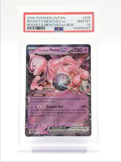 TEAM ROCKETS MEWTWO EX 2025 POKEMON S&V BOX BLACK STAR PROMO #205 PSA 10 Q2283 - Image 1