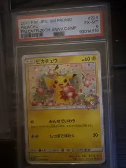 PSA 6 Pikachu 20th Anniversary Camp 224/SM-P Promo Pokemon Card Japanese - Image 1