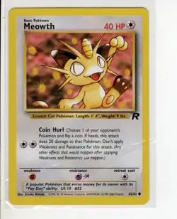 TEAM ROCKET SET MEOWTH POKEMON CARD 62/82 LP - Image 1