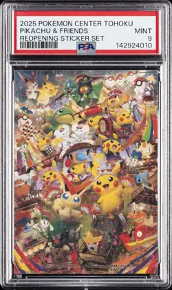 2025 POKEMON CENTER TOHOKU REOPENING STICKER SET PIKACHU & FRIENDS PSA 9 - Image 1