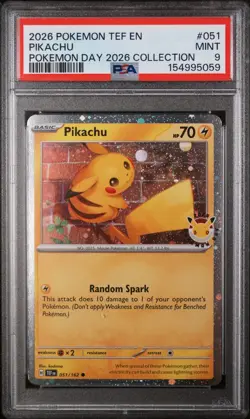 PSA 9 Pikachu (Pokemon Day 2026) 051/162 Promo Pokemon TCG Holo - Image 1