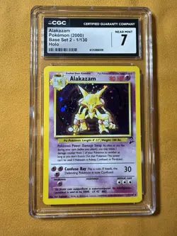 Pokemon Alakazam 001/130 Base Set 2 Holo Rare CGC 7 80 HP English Card - Image 1
