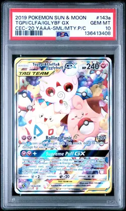 2019 POKEMON- 143a TOGEPI & CLEFFA & IGGLYBUFF GX Tag Team COSMIC ECLIPSE PSA 10 - Image 1
