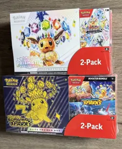 Pokemon Costco Prismatic Evolutions & Surging Sparks ETB/Booster bundle Set of 2 - Image 1