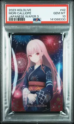 2023 HOLOLIVE JAPANESE WAFER 3 CARDS #42 MORI CALLIOPE PSA 10 - Image 1