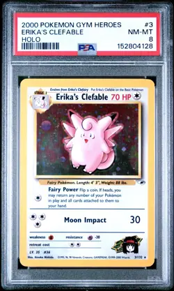 Erika's Clefable 3/132 PSA 8 WOTC Gym Heroes Vintage Holo Rare Pokemon Card - Image 1