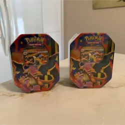 Pokemon Mega Charizard Tin Box Lot of 2 Booster Promo Card Trading Card Game - Image 1