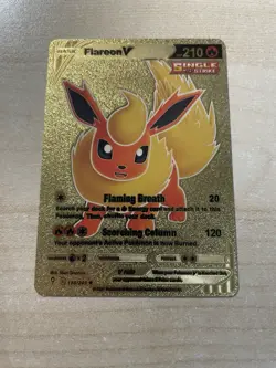 Fan Art - Pokemon Gold Foil Flareon V 210HP 169/203 Single Strike - Image 1