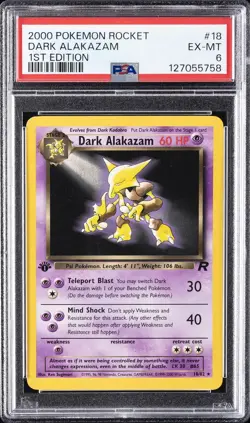2000 POKEMON ROCKET 1ST EDITION #18 DARK ALAKAZAM PSA 6 - Image 1
