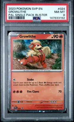 2023 POKEMON SVP PALDEA EVOLVED SINGLE PACK BLISTER PROMO #024 GROWLITHE PSA 8 - Image 1