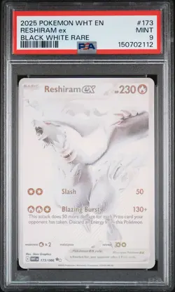 2025 POKEMON WHT EN-WHITE FLARE BLACK WHITE RARE #173 RESHIRAM EX PSA 9 - Image 1