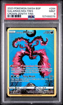 2023 POKEMON SWSH BLACK STAR PROMO CROWN ZENITH TIN #284 GALARIAN MOLTRES PSA 9 - Image 1