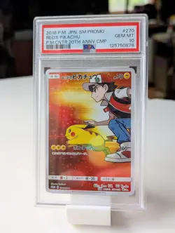 Pokemon Red's Pikachu P.M. Center 20th Ann. JPN Full Art Promo 270/SM-P PSA 10 - Image 1