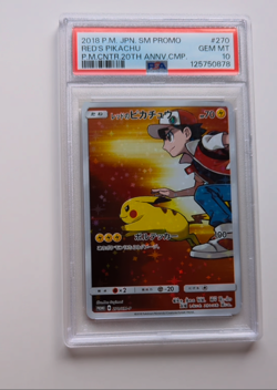 Pokemon Red's Pikachu P.M. Center 20th Ann. JPN Full Art Promo 270/SM-P PSA 10 - Image 2