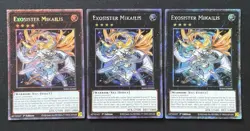 2026 YUGIOH RARITY RA05 1ST ED PLATINUM SECRET RARE EXOSISTER MIKAILIS X3 NM - Image 1
