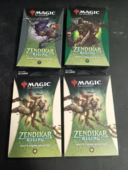 4 MTG Magic The Gathering Zendikar Rising White Black Green Theme Booster Sealed - Image 1