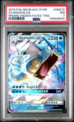 2019 POKEMON SM BLACK STAR PROMO HIDDEN FATES TINS #SM212 GYARADOS GX PSA 7 - Image 1
