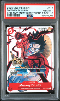 2025 ONE PIECE MONKEY D. LUFFY 3RD ANNIV. TOURNAMENT 3 BROTHERS PACK #012 PSA 10 - Image 1