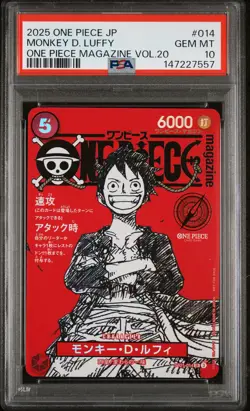 2025 ONE PIECE JAPANESE PROMOS ONE PIECE MAGAZINE VOL.20 MONKEY D. LUFFY PSA 10 - Image 1