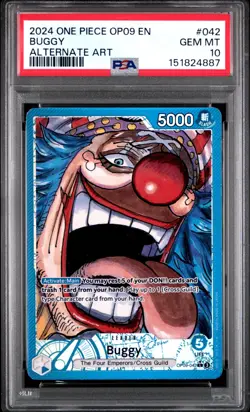 2024 ONE PIECE BUGGY ALTERNATE ART OP09-EMPERORS IN THE NEW WORLD #042 PSA 10 - Image 1