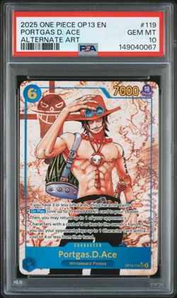 2025 ONE PIECE PORTGAS D. ACE ALT ART OP13-CARRYING ON HIS WILL #119 PSA 10 - Image 1