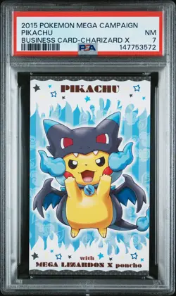 2015 POKEMON JPN STRONG CUTE PIKACHU MEGA CAMPAIGN BUSINESS CARDS PIKACHU PSA 7 - Image 1