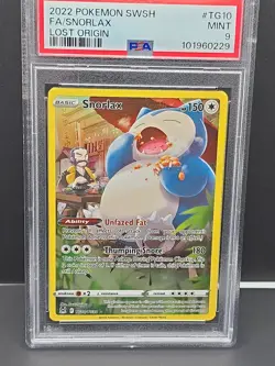 2022 POKEMON SWORD & SHIELD FA LOST ORIGIN #TG10 FULL ART SNORLAX PSA 9 - Image 3