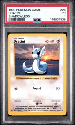 PSA 1 Dratini Shadowless Base Set #26 1999 Pokemon WoTC PR - Image 1