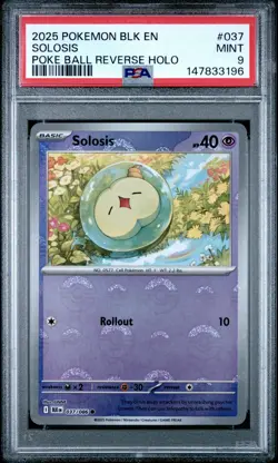 2025 POKEMON BLK EN-BLACK BOLT POKE BALL REVERSE HOLO #037 SOLOSIS PSA 9 - Image 1
