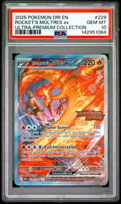 2025 POKEMON DRI EN-DESTINED RIVALS #229 TEAM ROCKET'S MOLTRES EX PSA 10 - Image 1