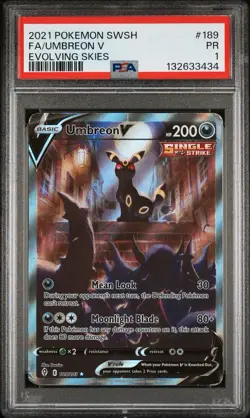 Pokemon Evolving Skies Umbreon V 189/203 Ultra Rare PSA 1 (POP 14) - Image 1