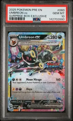 2025 POKEMON PRISMATIC EVOLUTIONS SURPRISE BOX EXCLUSIVE #060 UMBREON EX PSA 10 - Image 1